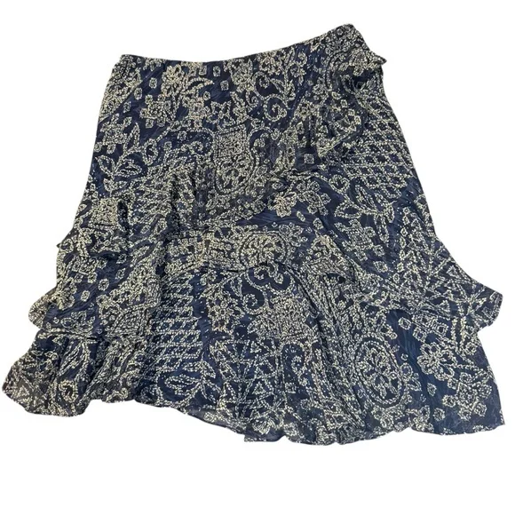Ralph Lauren Blue Silk Paisley 2 Piece Skirt Set Large 12 Easter Vacation Luxury - Picture 10 of 16